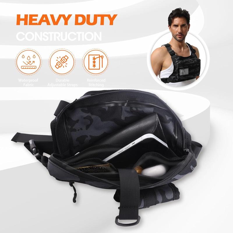 Sports Chest Bag for Men – Running Vest with Detachable Molle Pouch, Chest Pack for Men with Extra Storage, Chest Rig Bag for Running, Hiking, and Workouts (Black)