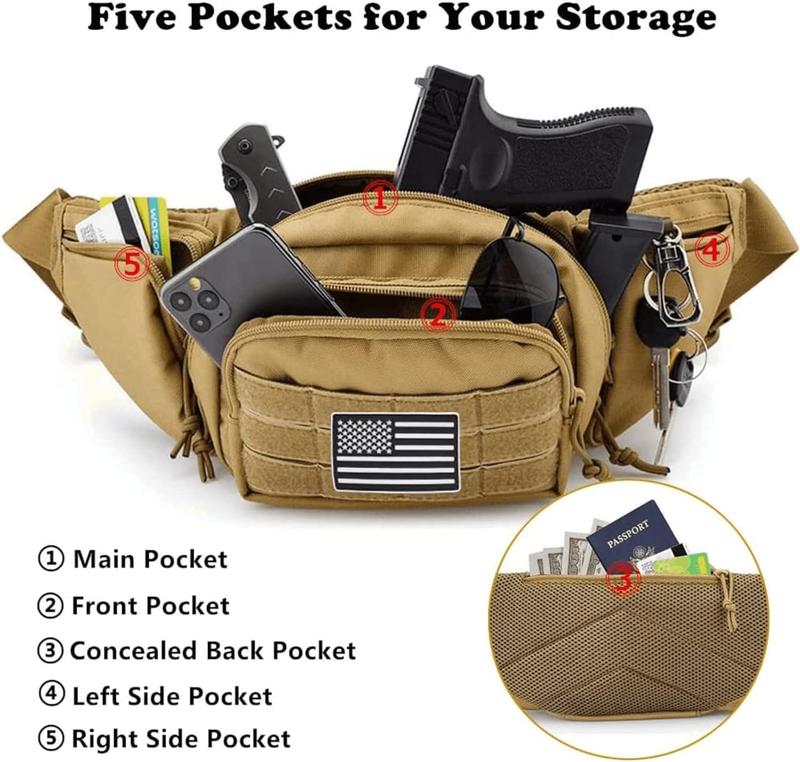 Tactical Fanny Pack for Men, Waist Bag Pack with Adjustable Strap for Outdoors Fishing Cycling Camping Hiking Dog Walking