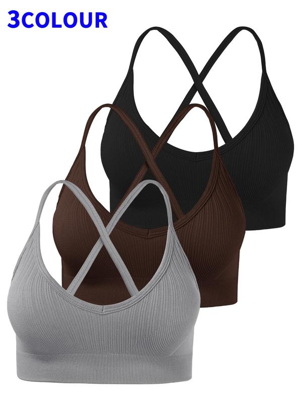 Women's Solid Criss Cross Backless Sports Vest, Comfy High Stretch Seamless Sports Top for Yoga Gym Workout Running, Ladies Sportswear for All Seasons