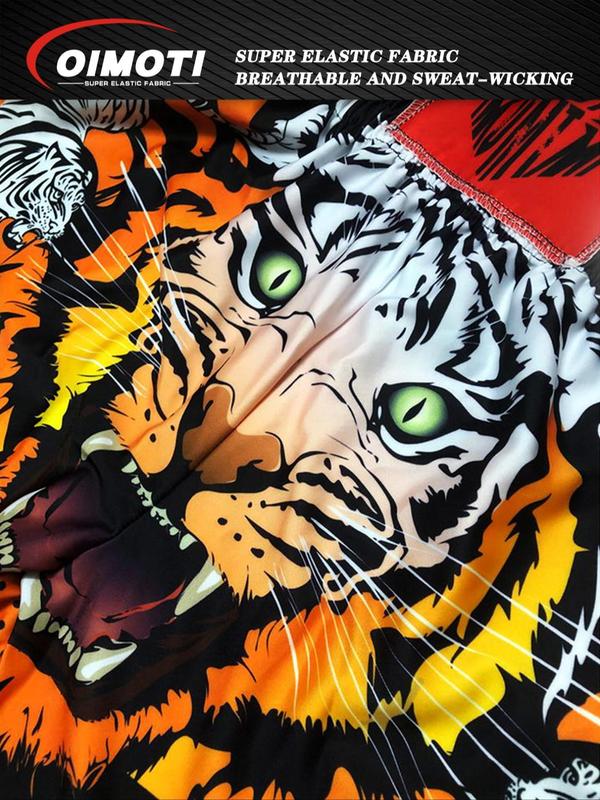 Men's Tiger Print Letter Patched Sports Shorts, Gym Shorts, Sporty Quick Drying Boxing Shorts, Gym Workout Running Shorts, Plus Size Men's Sportswear