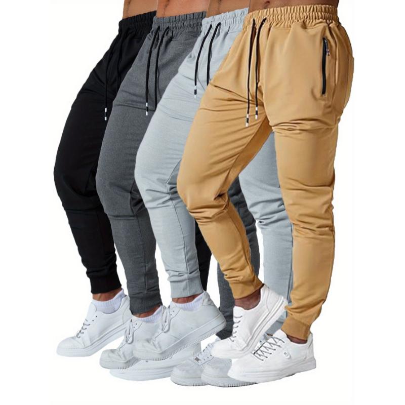 4 pcs Men's Jogger Sweatpants Slim Fit Medium Stretch with Zipped Pockets for Jogging Workout Athletic Active Pants