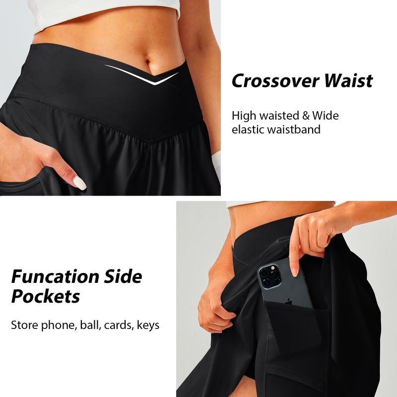 Womens Tennis Skirt with Pockets Shorts Crossover High Waisted Athletic Skorts Skirts for Golf Running Workout