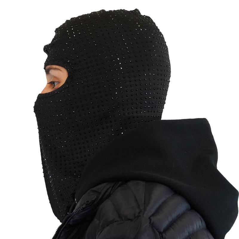 Full Iced Out Black Heavy Rhinestones Balaclava Ski mask Lil Baby Yeat