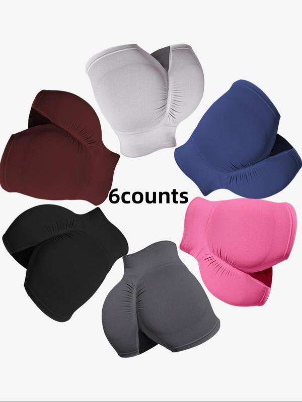 Women's 6pcs Solid High Waist Sports Gym Shorts, Sporty Clothes Women, Breathable Comfortable Seamless High Stretch Skinny Shorts, Summer Outfits, Ladies Sportswear for Indoor Outdoor Wear, Gym Shorts