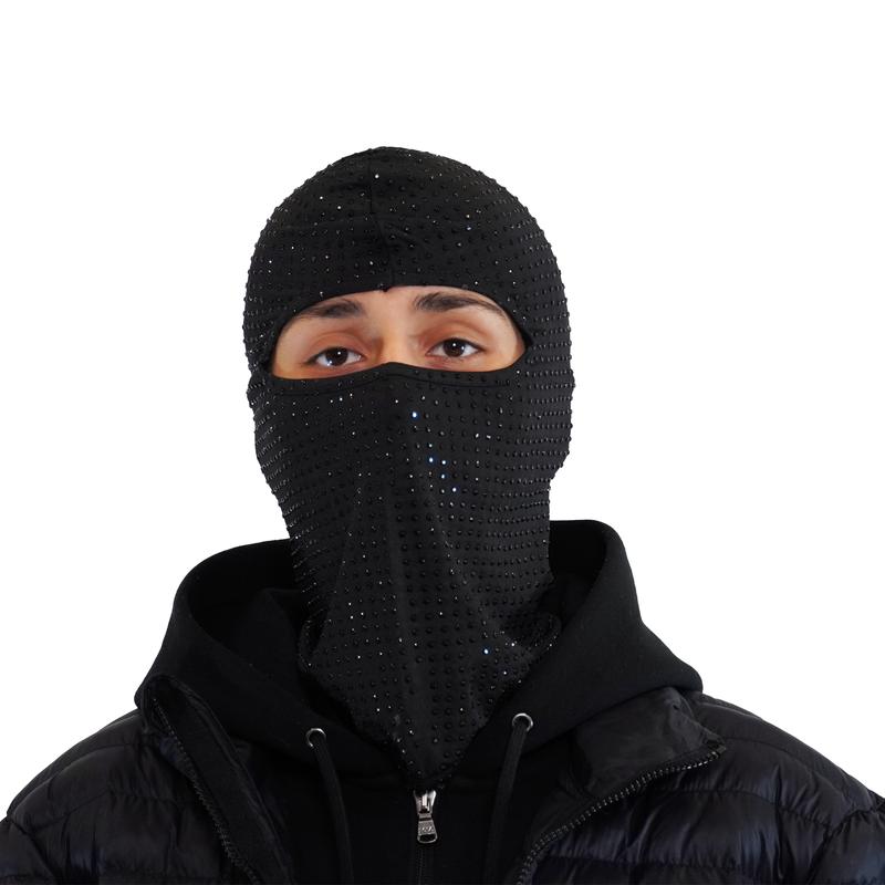 Full Iced Out Black Heavy Rhinestones Balaclava Ski mask Lil Baby Yeat