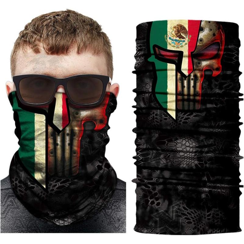 4 Pieces Mexican Flag Skull Face Scarf Breathable Neck Gaiter Tube Balaclava Headwear for Cycling Hiking Camping Climbing Fishing Hunting