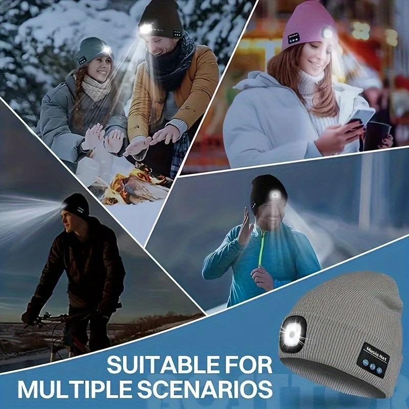 Music Beanie Hat with Lightweight Built-in Stereo Headphones, 1 Count Rechargeable Wireless LED Music Hat, Warm Hat for Men & Women