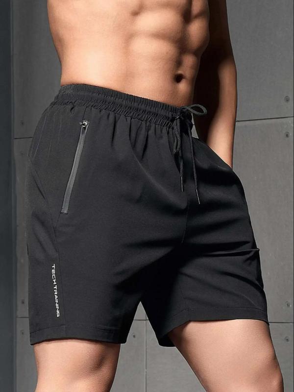 Men's Letter Print Drawstring Waist Athletic Sports Shorts, Quick Drying Breathable Back To School Track Shorts for Outdoor Wear, Casual Men's Bottoms for All Seasons, Fall Clothes