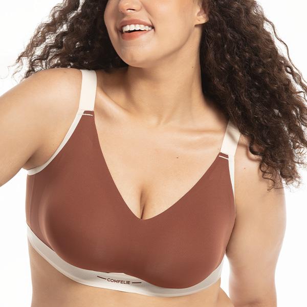 COMFELIE No Underwire Bra for Women, Seamless Comfort Lightly V-Neck Everyday Bra, Seamless Sports Bra Women underwear EB009