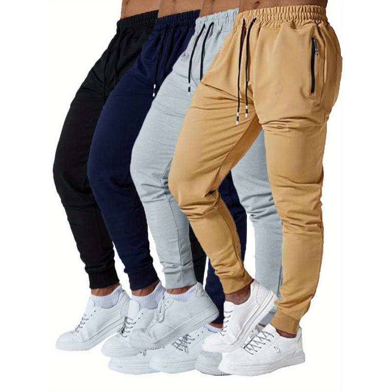 4 pcs Men's Jogger Sweatpants Slim Fit Medium Stretch with Zipped Pockets for Jogging Workout Athletic Active Pants