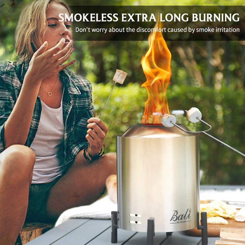BALI OUTDOORS Smokeless Fire Pit, 6.5-Inch Turbo Flame Tabletop Fire Pit, Stainless Steel, Adjustable Flame,  with Stand and Stove Rack, Carry Bag