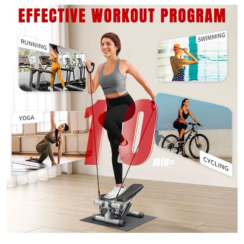 Hydraulic Fitness Stepper with LCD Monitor, Extra Large Pedal, Resistance Bands, and 300LBS Loading Capacity for Home Exercise