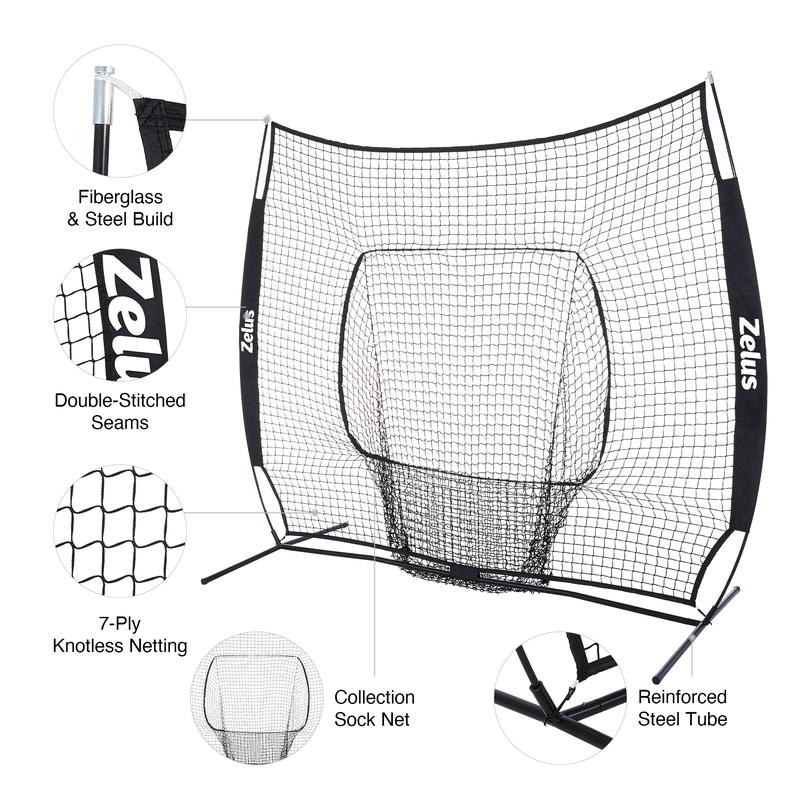 ZELUS 7x7ft Baseball Net for Hitting and Pitching Practice and Training | 7'x7' Portable Hitting Net Pitching Net | Batting Cage with Frame and Net