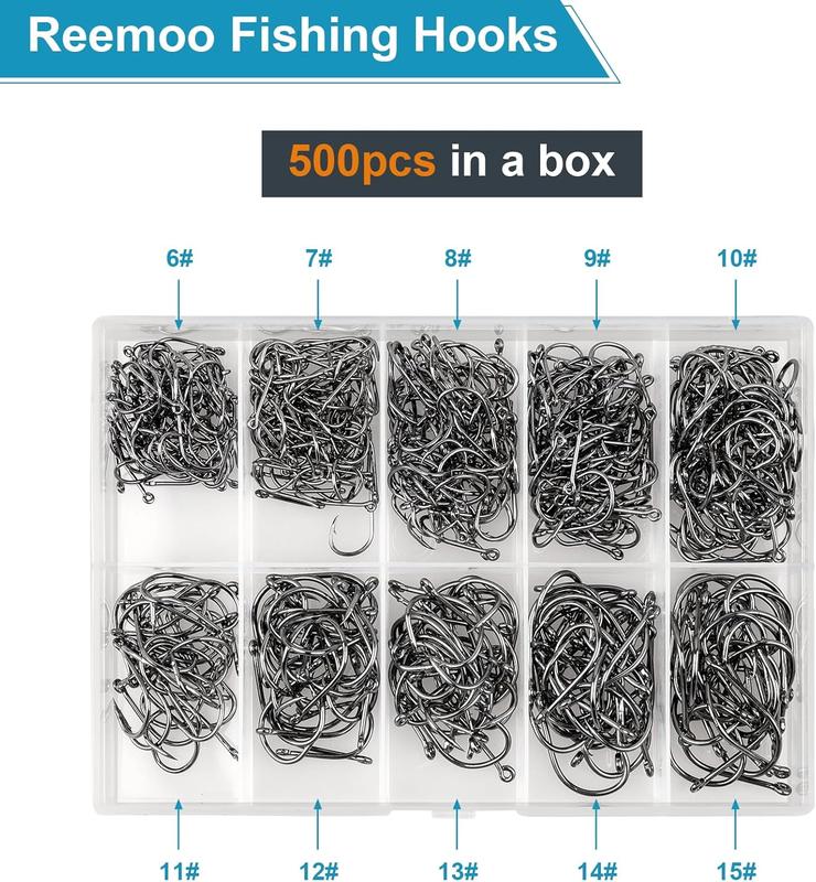 500 count 100PCS  Premium Fishing Hooks, 10 Sizes 4 Sizes Carbon Steel Fishing Hooks W Portable Plastic Box, Strong  Fish Hook with Barbs for Freshwater Seawater