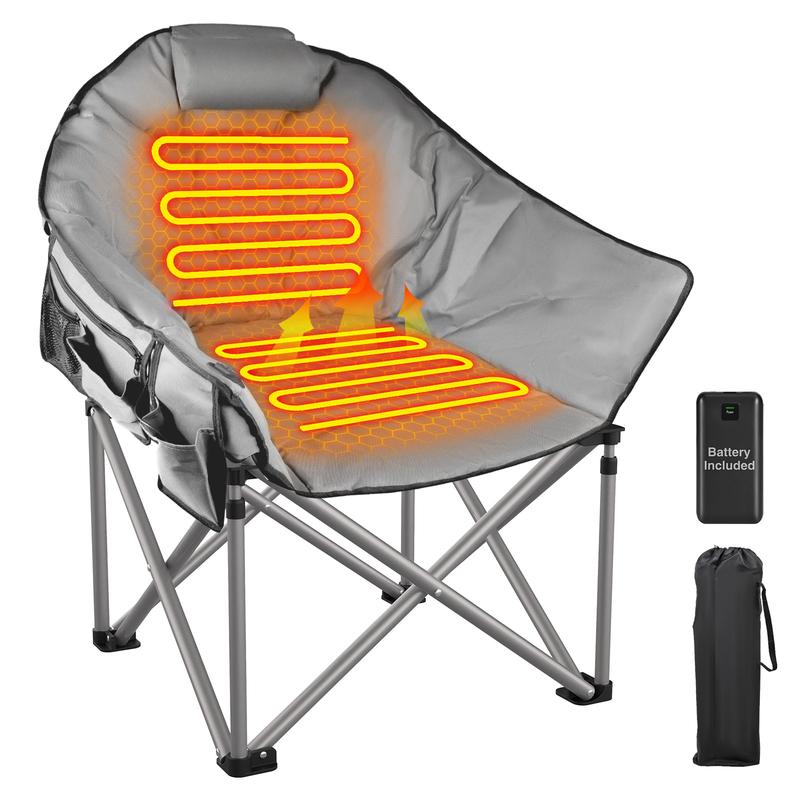 Heated Camping Chair, Oversized Outdoor Portable Heated Folding Chairs with 12V 20,000mAh Power Bank, Heated Foldable Chair Seat, Heating Chair for Outdoor Sports Camping Patio, 650lbs