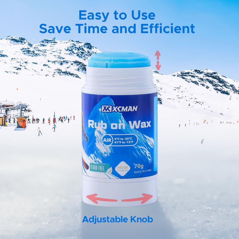 XCMAN Rub on Quick Wax for Ski Snowboard  with Easy Cork applicator 70g, Universal Wax for Most Temperature, New Formula Snowboard Wax PFAS-Free Rechargeable Hand Snowboard Ski Winter Snowboard and Ski Tuning Kit Full Temperature SKi Wax winter sport