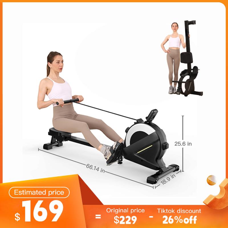 Home Rowing Machine by Hartwares: 77lbs High-Resistance Magnetic Rower with 16 Quiet Resistance Levels,LCD Monitor,App Compatibility,and Smooth Rowing Experience