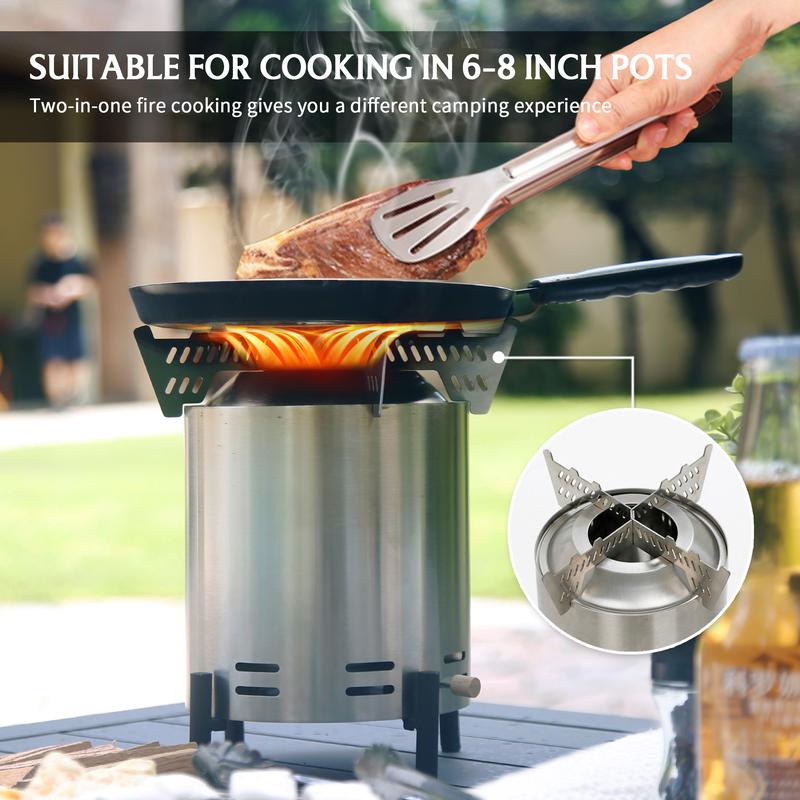 BALI OUTDOORS Smokeless Fire Pit, 6.5-Inch Turbo Flame Tabletop Fire Pit, Stainless Steel, Adjustable Flame,  with Stand and Stove Rack, Carry Bag