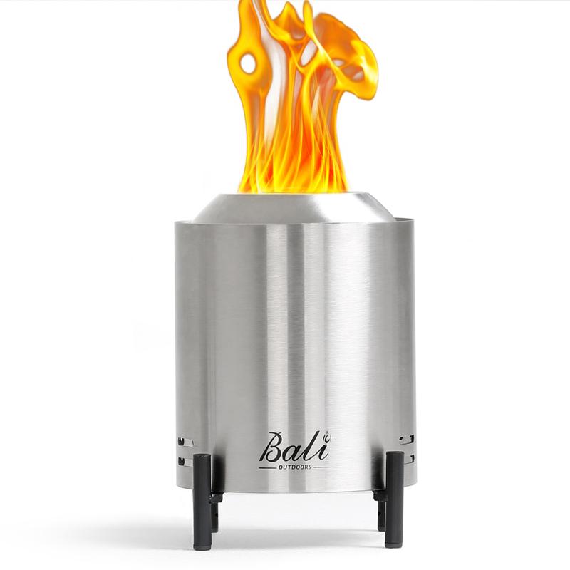 BALI OUTDOORS Smokeless Fire Pit, 6.5-Inch Turbo Flame Tabletop Fire Pit, Stainless Steel, Adjustable Flame,  with Stand and Stove Rack, Carry Bag