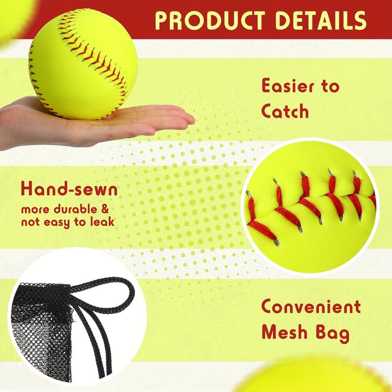 16 Pack Sports Practice Softball with Mesh Bag, Official Size and Weight Slowpitch Softball, Unmarked Leather Covered Youth Fastpitch Softball Ball Training Ball for Game Training