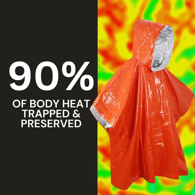 Everlit Survival Rain Poncho Emergency Mylar Space Blanket Camping Gear-Retain 90% of Body Heat Survival Gear for Survival Kits Camping Supplies Emergency Blankets