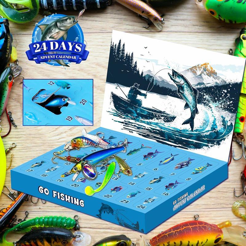 Advent Calendar - 24 Days Christmas Countdown Fish Tackle Set - 2024 Fishing Lure for Man Adult Teen, Xmas Surprise Fish Bait Gift for Father Grandpa Brother Boyfriend