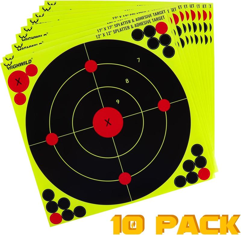 12X12 Inch Splatter Adhesive Bullseye Fluorescent Yellow  Target Stickers - Suitable for , , , , Pellet