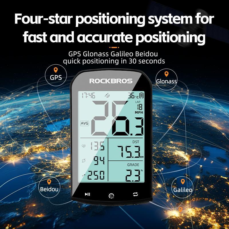 ROCKBROS Bike Computer Wireless Cycling Computers ANT+ Bluetooth Bicycle Computer Mini Speedometer Odometer Waterproof 2.9inch LCD Screen GPS BDS Galileo Position System