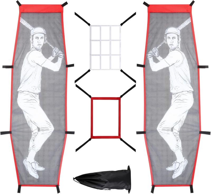 4 count Baseball Pitching Net Set - Baseball Softball Pitching Target Dummy Batter   with Adjustable 9 Hole Pitching Net Strike Zone, Portable Hitting Trainer for Improve Hitting Accuracy