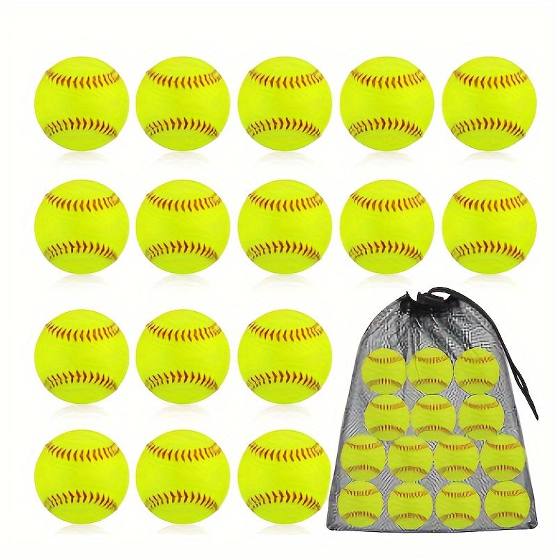 16 Pack Sports Practice Softball with Mesh Bag, Official Size and Weight Slowpitch Softball, Unmarked Leather Covered Youth Fastpitch Softball Ball Training Ball for Game Training