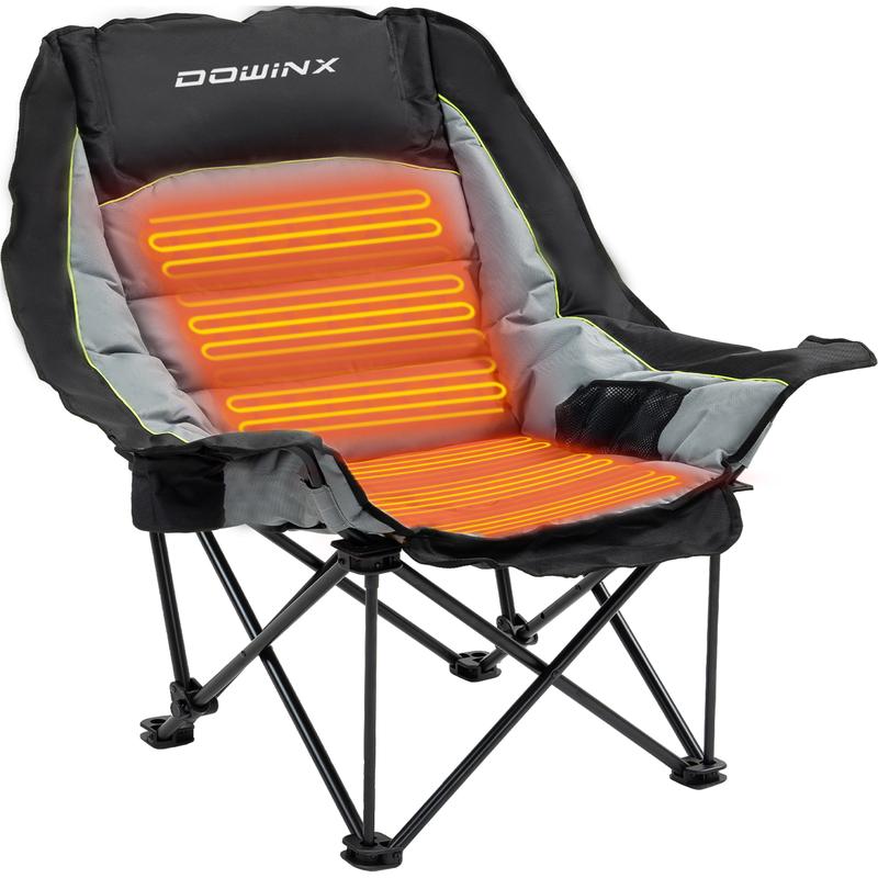 Dowinx Oversized Extra Large Heating Camping Chair for Adults, Lawn Chairs, Folding, Adjustable Padded Camping Chair, Heavy-Duty 600D Oxford Cloth, with Cup Holder, 300 Pound Capacity