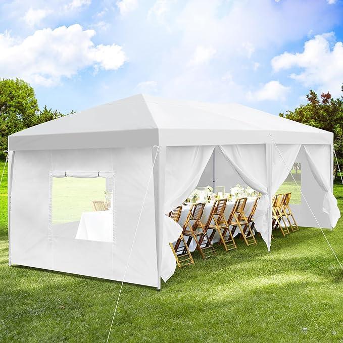 YITAHOME 10x20 Pop Up Canopy with 6 Removable Sidewall Heavy Duty Tent, Easy Up Portable Canopy Tents for All Season Wind Gazebo with Roller Bag for Camping Wedding Patio Parties Beach Commerce, White