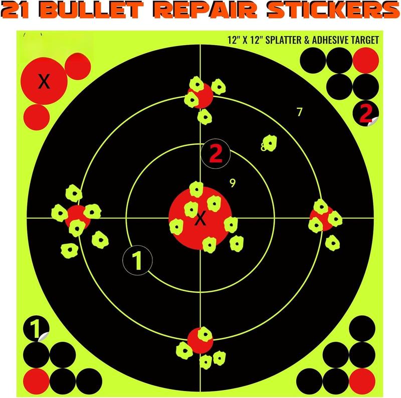 12X12 Inch Splatter Adhesive Bullseye Fluorescent Yellow  Target Stickers - Suitable for , , , , Pellet