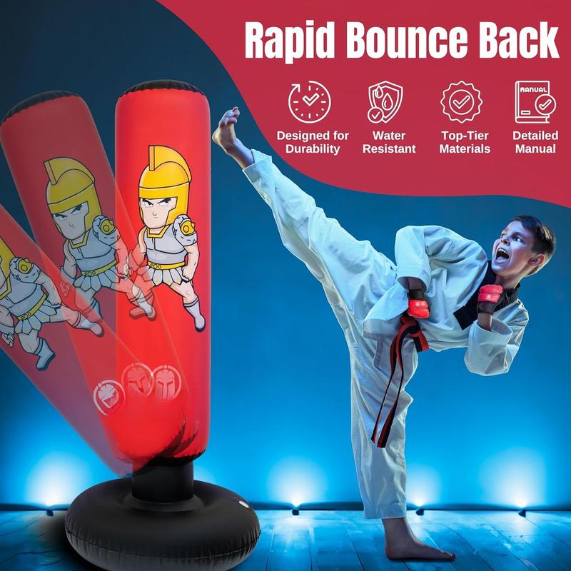 Inflatable Punching Bag for  3-12 With Boxing Gloves - Tall 63 Inch  & Thick  Punching Bag for Practicing Karate, Taekwondo and to Exert Excess Energy - Birthday Gift for