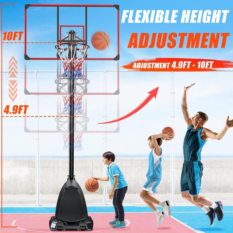 Basketball Hoop - Portable Basketball Hoop Outdoor, 4.9-10ft Basketball Goal System with 44 Inch Shatterproof Backboard, Adjustable Height for Youth Teens Adults