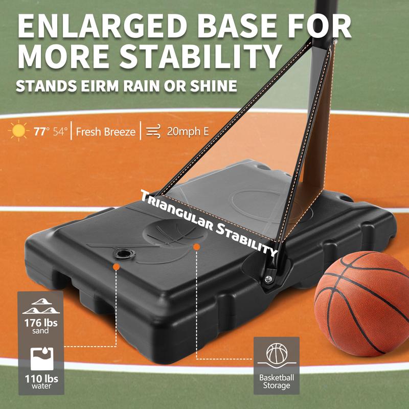 [Black Friday] RIMIKING Adjustable Portable Basketball Hoop, Adjustable Height, Sturdy Base, Shock-Absorbing Dunkable Rim, Portable Design, Durable Materials, LQJ-P10FT-BK