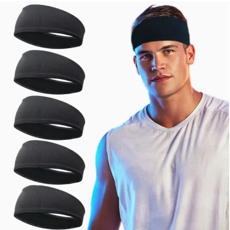 Men's Sports Headband, 5 Counts Breathable Mesh Reusable Washable Men's Headband Sweat Bands for Running Yoga Fitness Workout, Gym Essentials