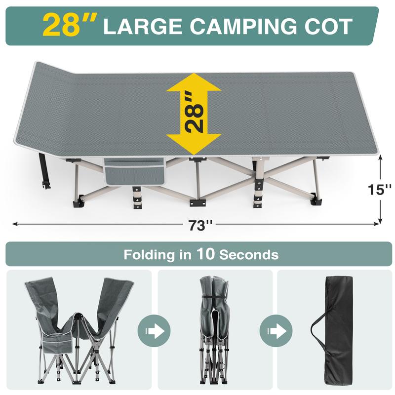 New 28In Folding Camping Cot for Adult, pearl cotton pad Portable Sleeping Cot with Mattress, Outdoor Heavy Duty Cot Bed for Camp with Carry Bag for Home, Office, Camp, Travel, Vacation(Max Loading 500lbs)