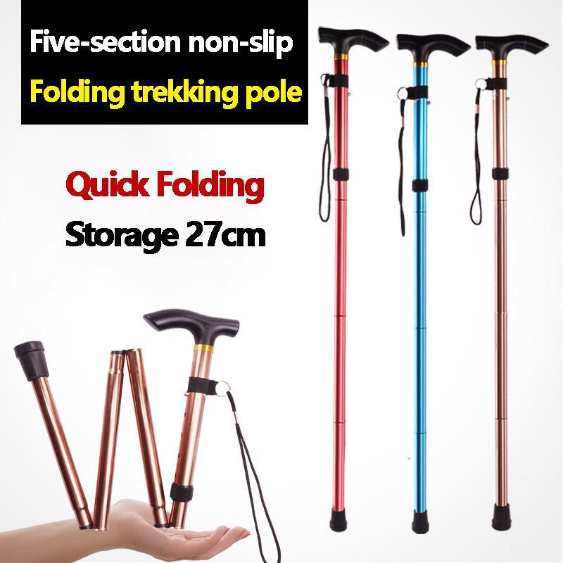 Retractable Hiking Stick, Outdoor Foldable Hiking Stick, Five Sections Telescopic Folding, Travel Climbing Stick, Walking Stick