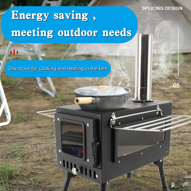 Portable Outdoor Camping Wood Stove, Multifunctional Tent Camp  Stove For Tent Picnic Cooking Heating, Burning Stove with Chimney Pipe