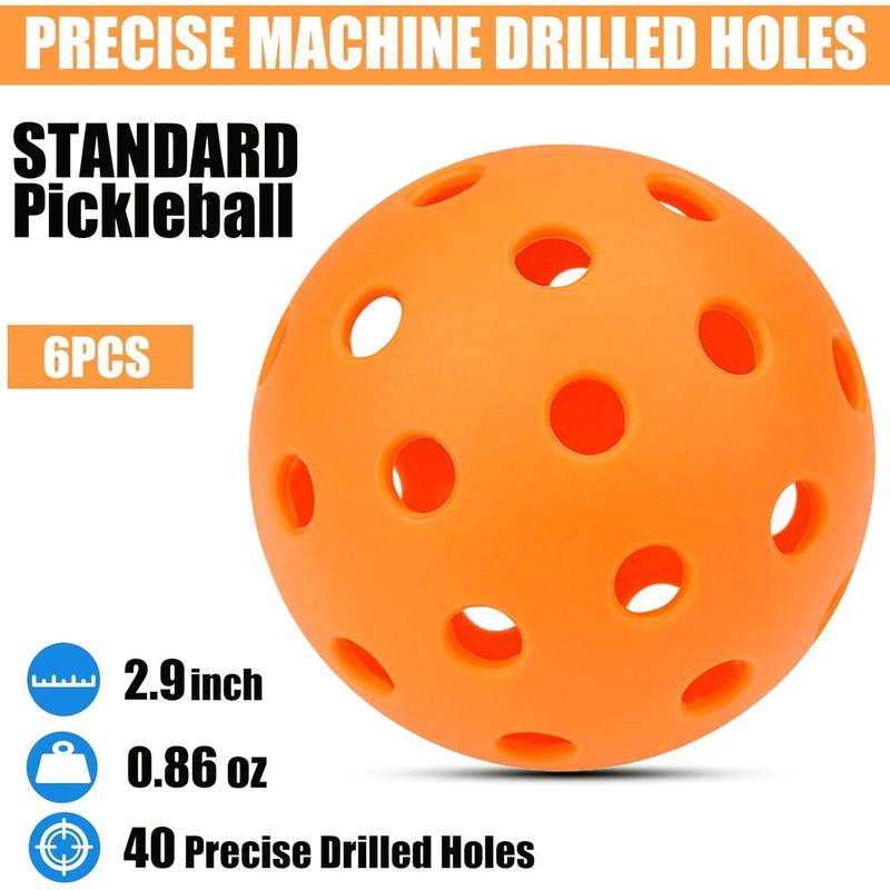 Pickleball Balls, 6 Pack 40 Holes Outdoor Pickleballs, High Elasticity & Durable Pickle Balls for All Style Pickleball Paddles