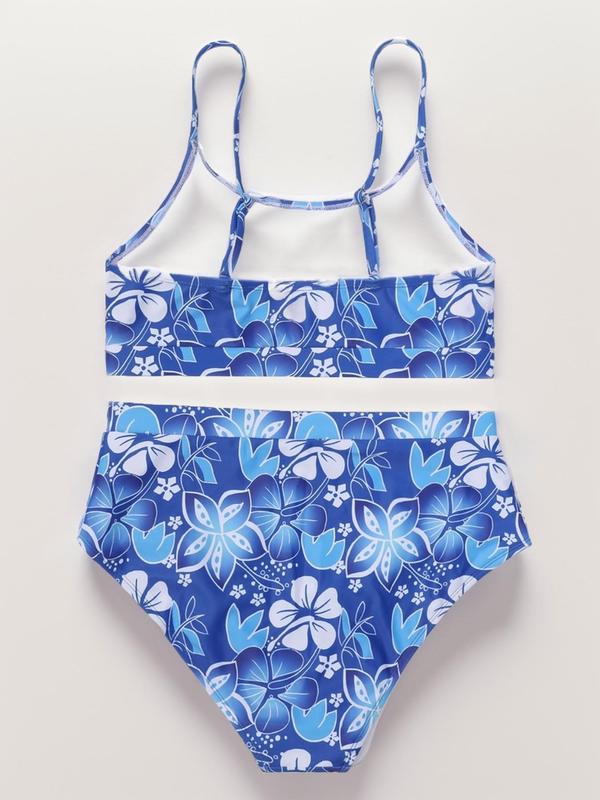 Two-Piece Set Women's Floral Print Swimsuit Sets, Summer Clothes Women, Bathing Suits, Casual Adjustable Strap Swim Top & High Waist Swim Bottoms for Women, Women's Summer Tummy Control Swimwear for Summer Beach Holiday, Bikini Sets