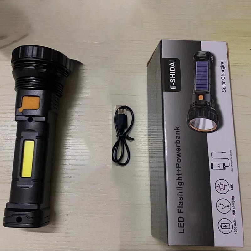 LED Solar Flashlight, USB Rechargeable Waterproof Outdoor Flashlight, Camping Accessories, Outdoor Essential Items, Camping Gear