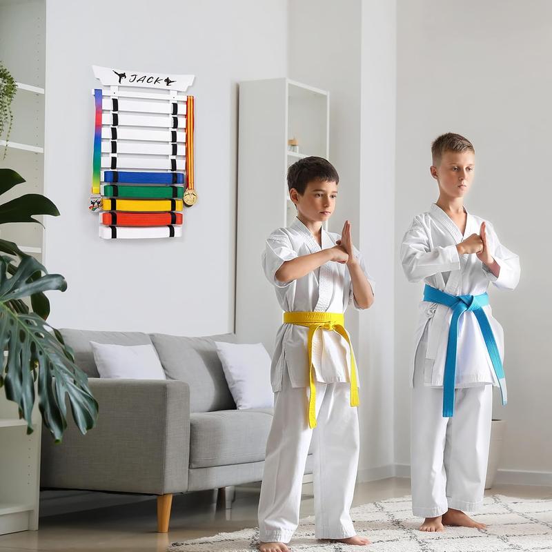 10 Belts Karate Belt Display Rack with Stickers, Taekwondo Belt Display Holder, Martial Arts Belt Display, No Assembly Required, BJJ Hanging Holder for  and Adult