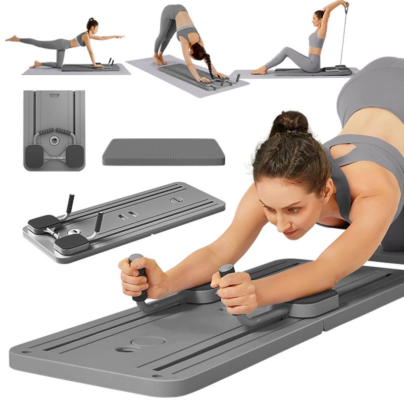 Multi-functional Ab Exercise Board,Foldable Home Pilates Reformer with Knee Mat,Timer and Resistance Bands,Abs Workout Equipment for Abdominal & Core Strength Training