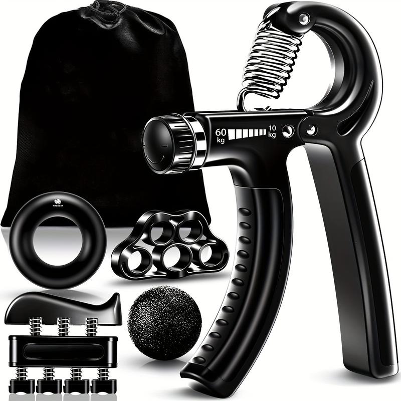 5 Pcs Set Grip Strengthener, 5-60 kg Adjustable Hand Grips Strengthener with Monitor, Finger Stretcher, Stress Relief Grip Ball, for Athletes and Musicians