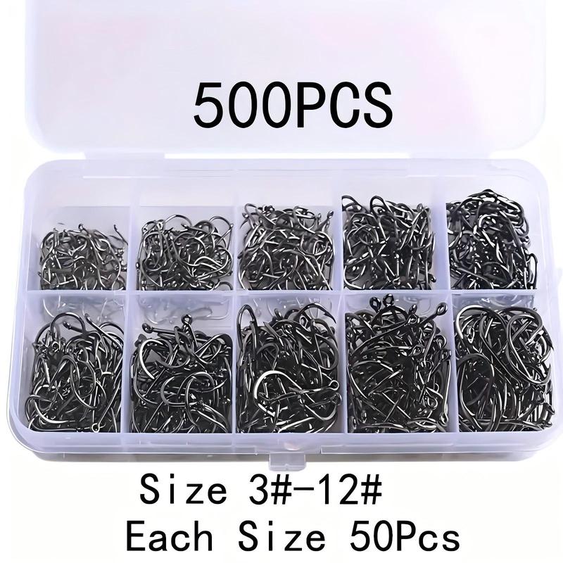 Round Fishing Hook Set, 100 200 300 400 500 600pcs Carbon Steel Single Barbed Fish Hook, Fishing Tackle Accessories, Christmas Gift