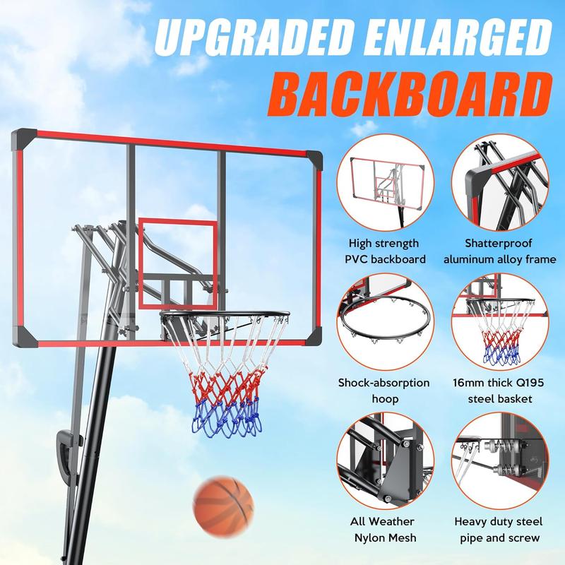 Basketball Hoop - Portable Basketball Hoop Outdoor, 4.9-10ft Basketball Goal System with 44 Inch Shatterproof Backboard, Adjustable Height for Youth Teens Adults