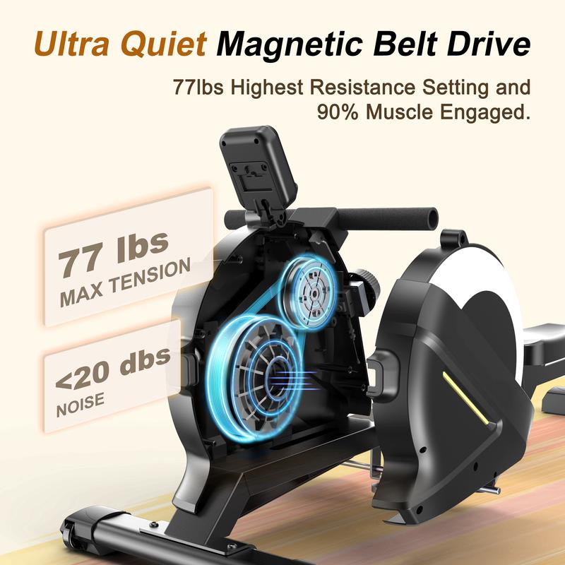 Home Rowing Machine by Hartwares: 77lbs High-Resistance Magnetic Rower with 16 Quiet Resistance Levels,LCD Monitor,App Compatibility,and Smooth Rowing Experience