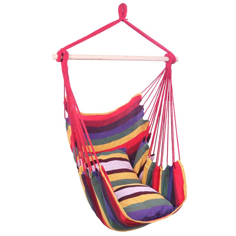 Hammock Chair Hanging Rope Chair Porch Swing Seat Patio Camping Hang with Pillows